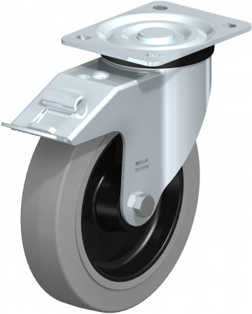 Roulette pivotante en tôle d’acier, version mi-lourde, avec platine à visser et blocage “stop-fix”