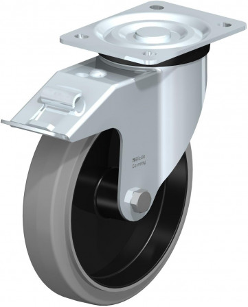 Roulette pivotante en tôle d’acier, version mi-lourde, avec platine à visser et blocage “stop-fix”