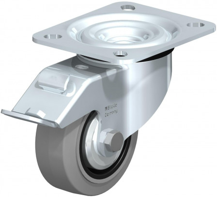 Roulette pivotante en tôle d’acier, version mi-lourde, avec platine à visser et blocage “stop-fix”