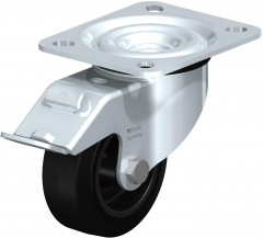 Roulette pivotante en tôle d’acier, version mi-lourde, avec platine à visser et blocage “stop-fix”