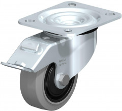 Roulette pivotante en tôle d’acier, version mi-lourde, avec platine à visser et blocage “stop-fix”