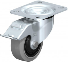 Roulette pivotante en tôle d’acier, version mi-lourde, avec platine à visser et blocage “stop-fix”
