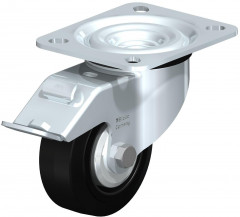 Roulette pivotante en tôle d’acier, version mi-lourde, avec platine à visser et blocage “stop-fix”