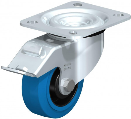 Roulette pivotante en tôle d’acier, version mi-lourde, avec platine à visser et blocage “stop-fix”