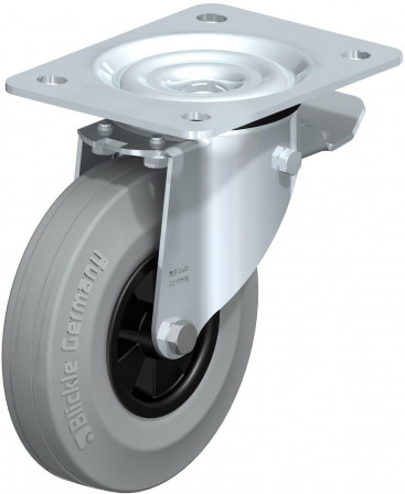 Roulette pivotante en tôle d’acier, version mi-lourde, avec platine à visser et blocage “stop-top”