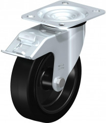 Roulette pivotante en tôle d’acier, avec platine à visser et blocage “stop-fix”