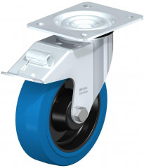 Roulette pivotante en tôle d’acier, avec platine à visser et blocage “stop-fix”
