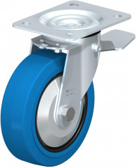 Roulette pivotante en tôle d’acier, avec platine à visser et blocage “stop-top”