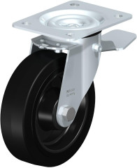 Roulette pivotante en tôle d’acier, avec platine à visser et blocage “stop-top”