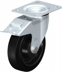 Roulette pivotante en tôle d’acier, avec platine à visser et blocage “stop-fix”