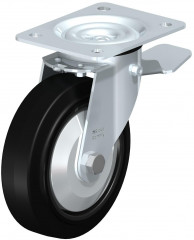 Roulette pivotante en tôle d’acier, avec platine à visser et blocage “stop-top”