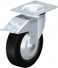 Roulette pivotante en tôle d’acier, avec platine à visser et blocage “stop-fix”