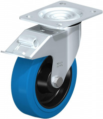 Roulette pivotante en tôle d’acier, avec platine à visser et blocage “stop-fix”