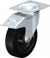 Roulette pivotante en tôle d’acier, avec platine à visser et blocage “stop-fix”