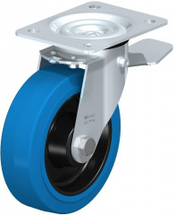 Roulette pivotante en tôle d’acier, avec platine à visser et blocage “stop-top”