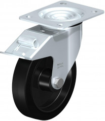 Roulette pivotante en tôle d’acier, avec platine à visser et blocage “stop-fix”