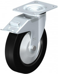 Roulette pivotante en tôle d’acier, avec platine à visser et blocage “stop-fix”