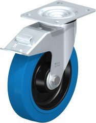 Roulette pivotante en tôle d’acier, avec platine à visser et blocage “stop-fix”
