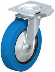 Roulette pivotante en tôle d’acier, avec platine à visser et blocage “stop-top”