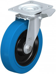 Roulette pivotante en tôle d’acier, avec platine à visser et blocage “stop-top”