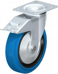 Roulette pivotante en tôle d’acier, avec platine à visser et blocage “stop-fix”