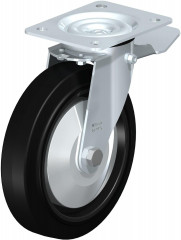 Roulette pivotante en tôle d’acier, avec platine à visser et blocage “stop-top”