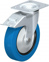 Roulette pivotante en tôle d’acier, avec platine à visser et blocage “stop-fix”