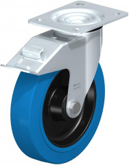 Roulette pivotante en tôle d’acier, avec platine à visser et blocage “stop-fix”
