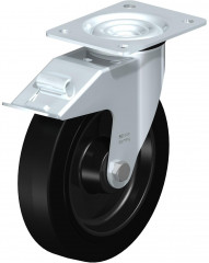 Roulette pivotante en tôle d’acier, avec platine à visser et blocage “stop-fix”