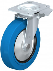 Roulette pivotante en tôle d’acier, avec platine à visser et blocage “stop-top”