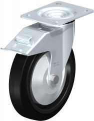 Roulette pivotante en tôle d’acier, avec platine à visser et blocage “stop-fix”