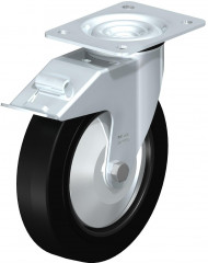 Roulette pivotante en tôle d’acier, avec platine à visser et blocage “stop-fix”