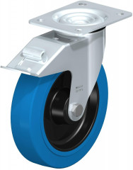 Roulette pivotante en tôle d’acier, avec platine à visser et blocage “stop-fix”