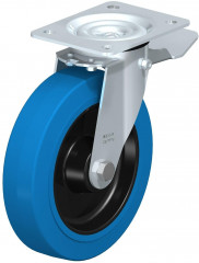 Roulette pivotante en tôle d’acier, avec platine à visser et blocage “stop-top”