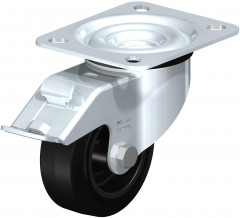 Roulette pivotante en tôle d’acier, avec platine à visser et blocage “stop-fix”