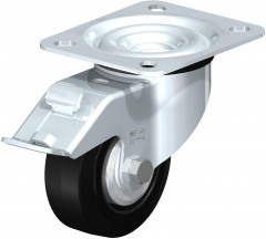 Roulette pivotante en tôle d’acier, avec platine à visser et blocage “stop-fix”