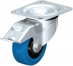 Roulette pivotante en tôle d’acier, avec platine à visser et blocage “stop-fix”