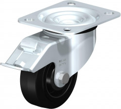 Roulette pivotante en tôle d’acier, avec platine à visser et blocage “stop-fix”