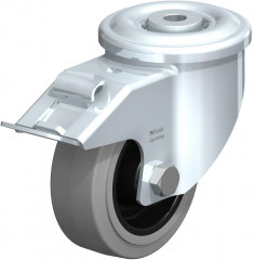 Roulette pivotante en tôle d’acier, version lourde, avec trou central et blocage “stop-fix”