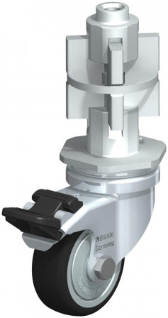 Roulette d’appareil pivotante et blocage “stop-fix” en matière synthétique