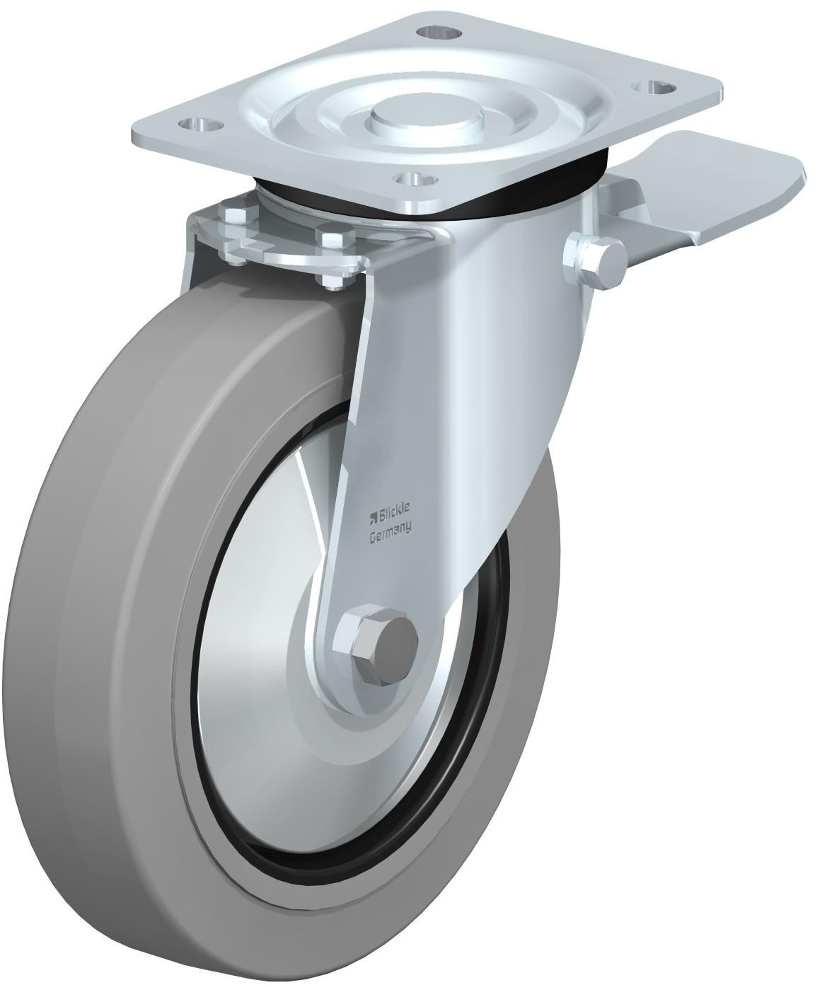 Roulette pivotante en tôle d’acier, version mi-lourde, avec platine à visser et blocage “stop-top”