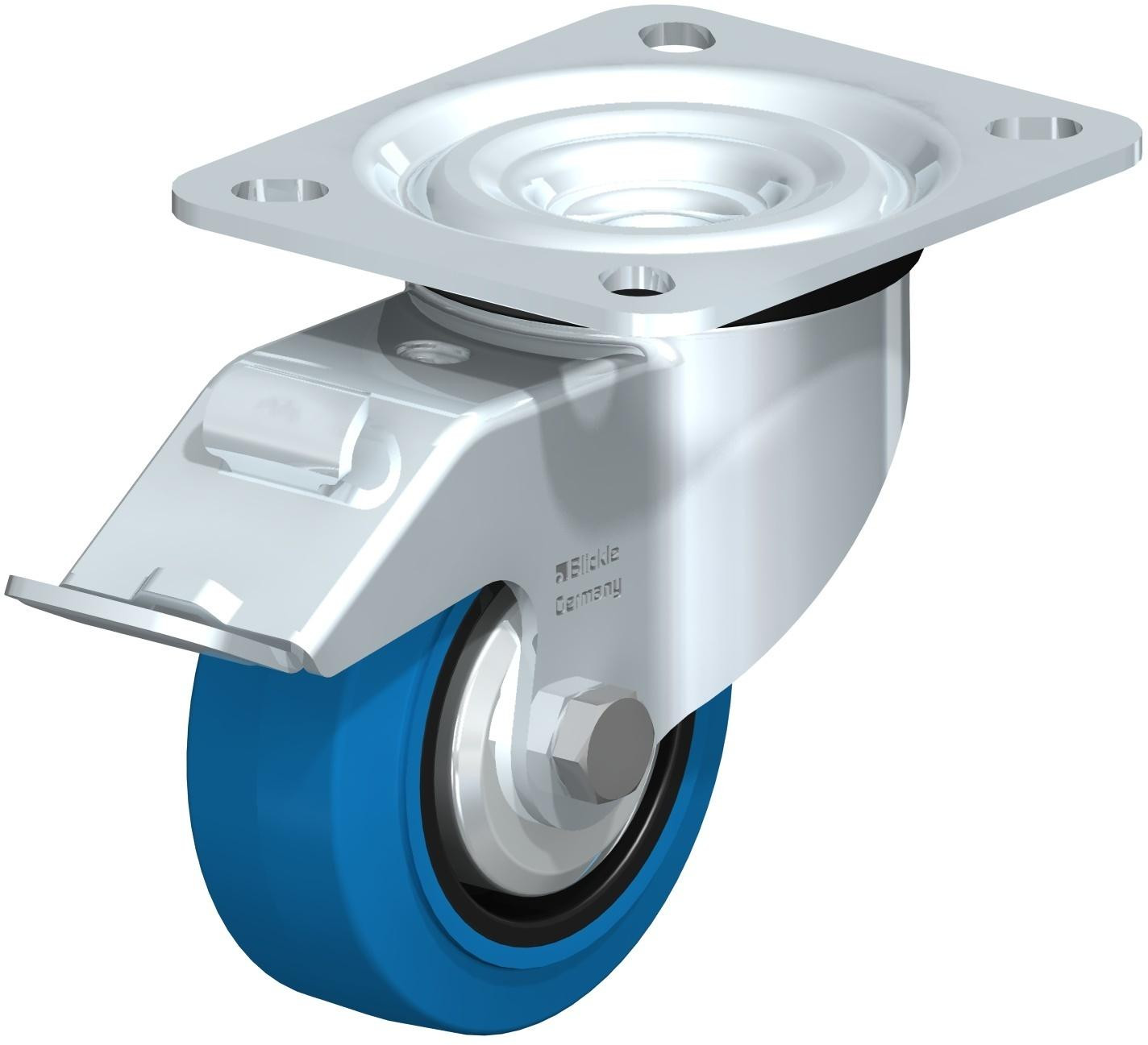 Roulette pivotante en tôle d’acier, version mi-lourde, avec platine à visser et blocage “stop-fix”