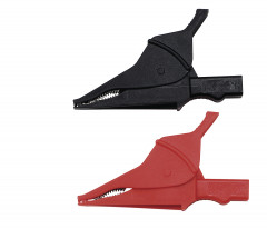 Jeu de deux pinces crocodiles (1 rouge / 1 noir)