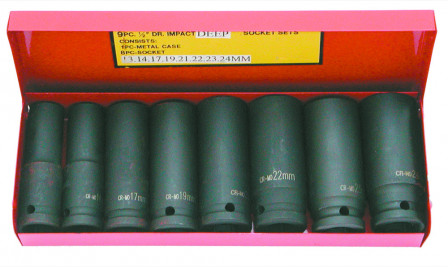 coffret de 8 douilles chocs longues 1/2 de 13 a 24 mm