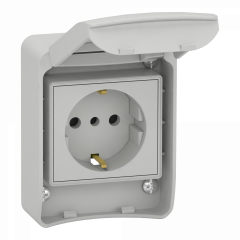 Mureva - prise PK gris clair - 2P+T latérale 10/16 A CEE 7 - IP 55 - saillie