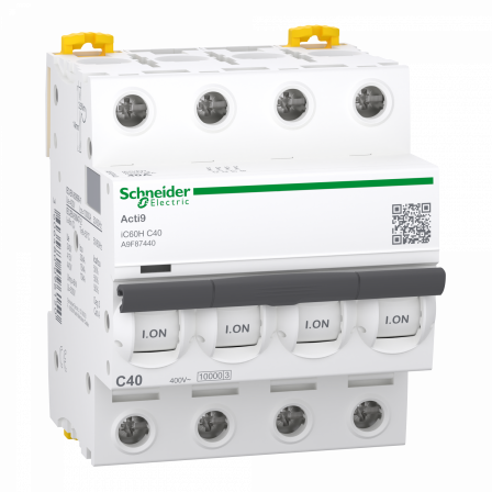 Acti9 iC60H - Disjoncteur - 4P - 40A - Courbe C - 400Vca - 10000A/15kA