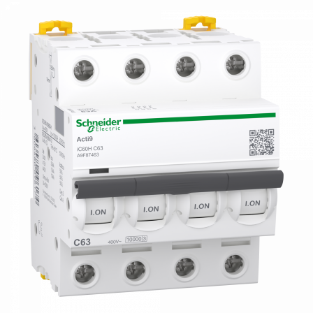 Acti9 iC60H - Disjoncteur - 4P - 63A - Courbe C - 400Vca - 10000A/15kA
