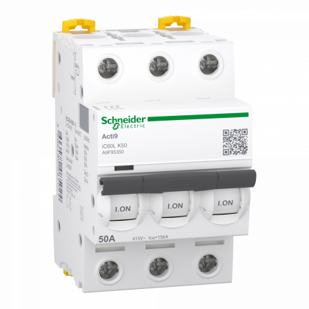 Acti9 iC60L - Disjoncteur - 3P - 50A - Courbe K - 400Vac - 15000A/15kA