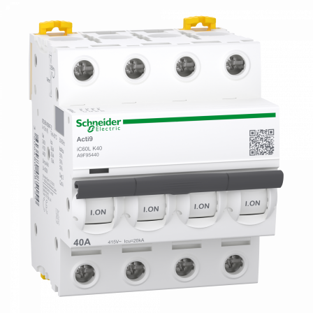 Acti9 iC60L - Disjoncteur - 4P - 40A - Courbe K - 400Vac - 15000A/20kA