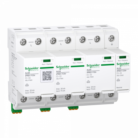 Acti9 IPRD1 F25r - Parafoudre autoprotégé - Type 1+2 - 3P - Imp=25kA/Icc=100kA
